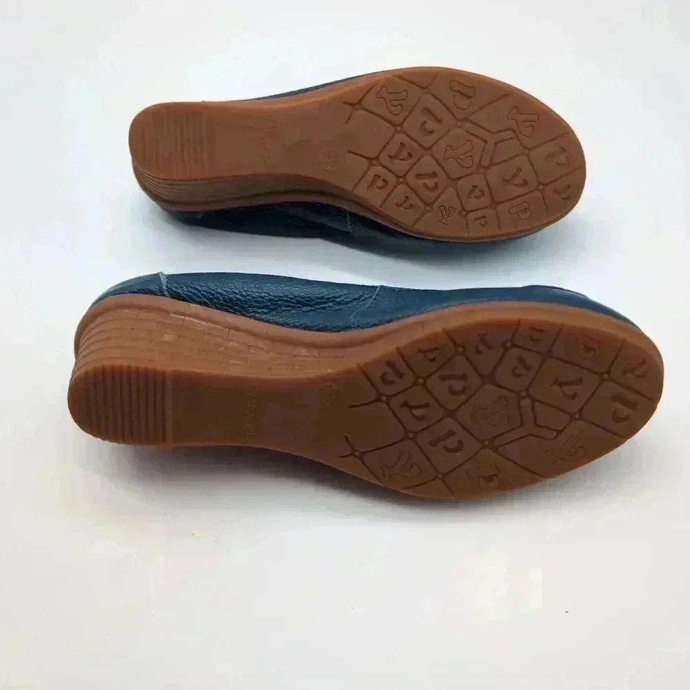 Rare Golddipenguin Blue Leather Heeled slipper rubber sole sz 5 - Picture 6 of 7